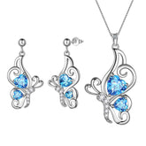 Butterfly Birthstone March Aquamarine Jewelry Set 3PCS - Jewelry Set - Aurora Tears